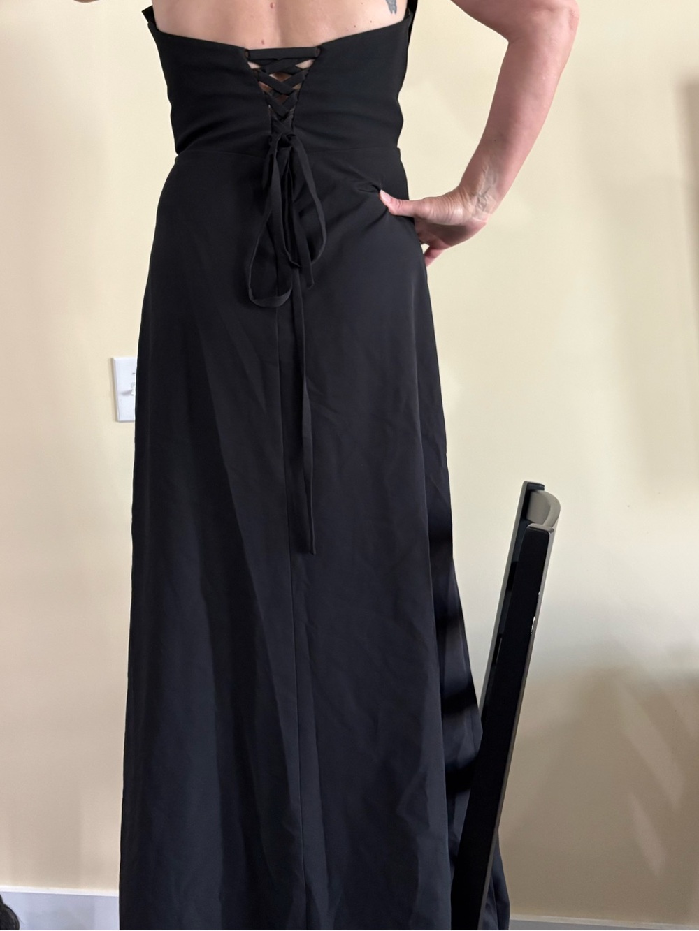 Revelry Black Monroe Crepe Bow Dress Gown size 12 - Picture 3 of 10